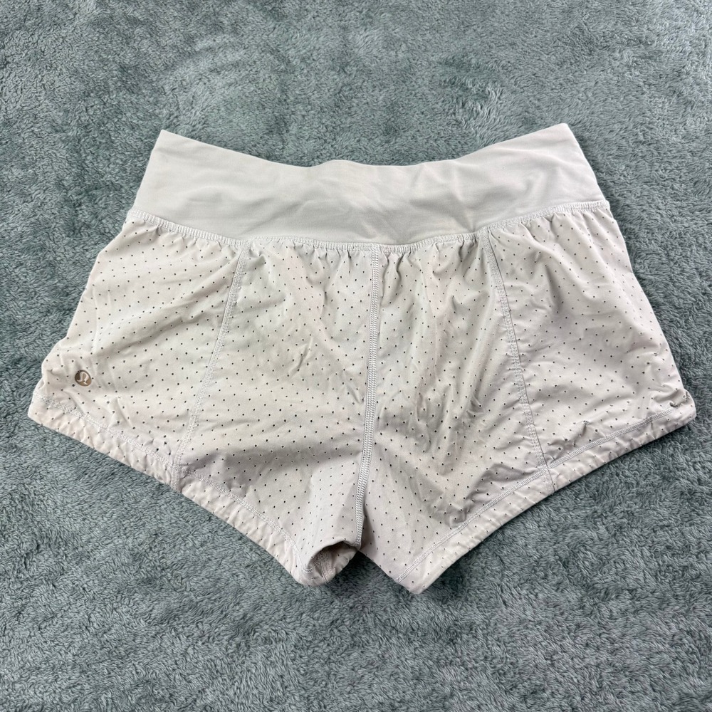 Lululemon Final Lap Shorts Lined Perforated Running Taupe Size 4 LW7AM7S - Picture 8 of 11